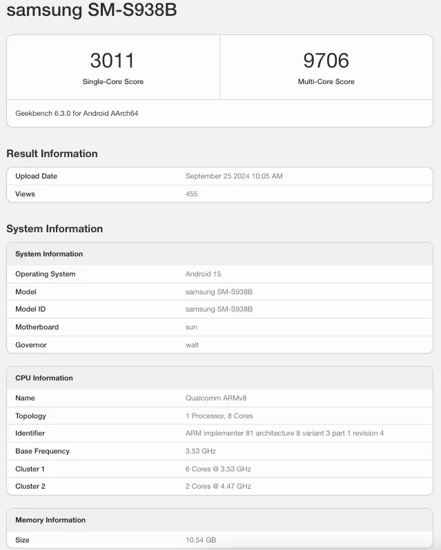 Samsung Galaxy S25 Ultra новый тест Geekbench