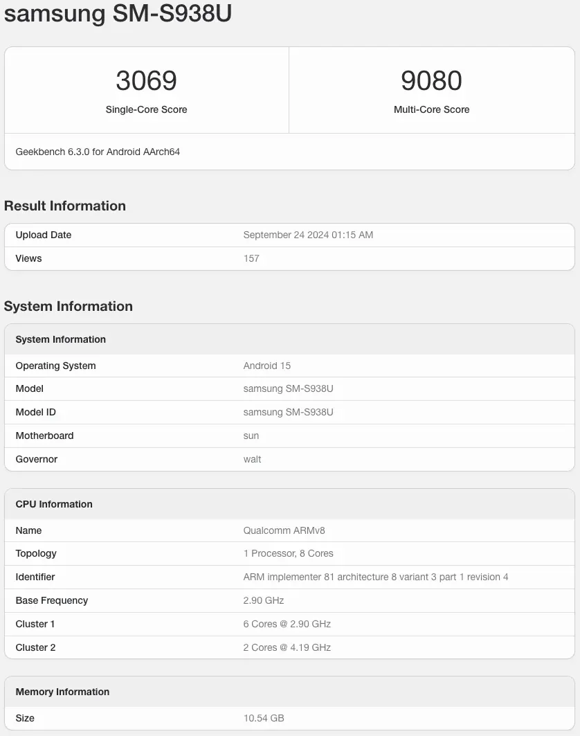 Samsung Galaxy S25 Ultra Snapdragon 8 Gen 4 Geekbench